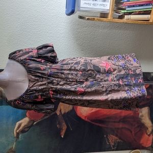 Harkham silk dress, brown, blue pink, size 6